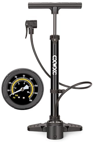 Bike Pump with Pressure Gauge- 160 PSI Bike Tire Pump fits Presta & Schrader Valve - Portable Air Pump for Bike Tires (Black)
