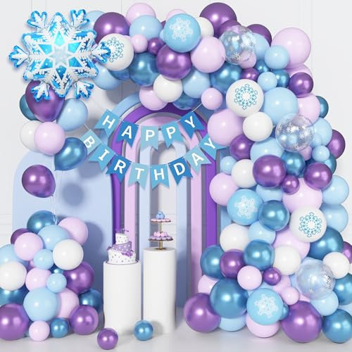 173 Stück Frozen Luftballon Garland Arch Kit Frozen Geburtstagsdeko Mädchen Lila Blau Luftallons Schneeflocke Foilen Ballon für Geburtstag Mädchen Party Deko Winter Wonderland Weihnachten