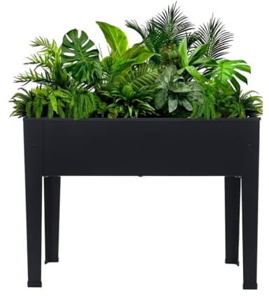 BAOYOUNI Rectangulaire Potager de Jardin sur Pieds, Jardinière Surélevé avec Étages en Métal, Bac à Fleurs Pot de Plantes Lit Plantation pour Balcon Terrasse Extérieur, 60 x 27 x 45 cm, Noir