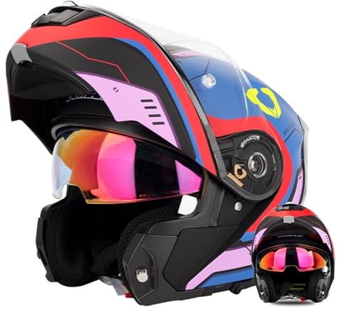 BGGNG Motorradhelm Klapphelme,DOT/ECE-Zertifiziert Motorrad Integralhelm mit Doppelvisier Klapphelm Motorradhelm Integralhelm Outdoor Schutzhelm für Erwachsene Damen Herren J,3XL=65-66cm
