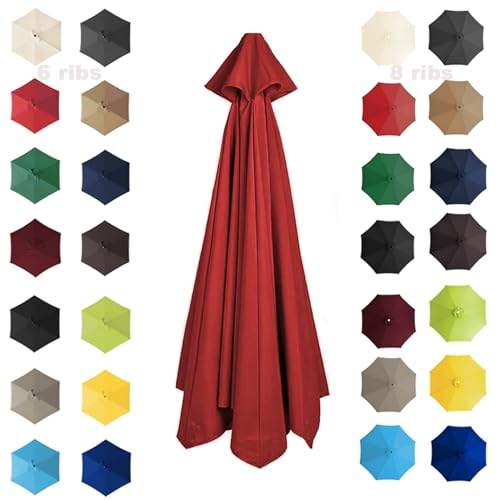 CMJYMX 6-Rippen/8-Rippen Rund Ersatztuch, 200cm/2.7M/300cm Sonnenschirm Bespannung, Ersatzstoff Für Garten-Sonnenschirm, Mit Schirmbelüftung, Waschbar, Rund(Color:Red,Size:6 ribs-3m(9.8ft))