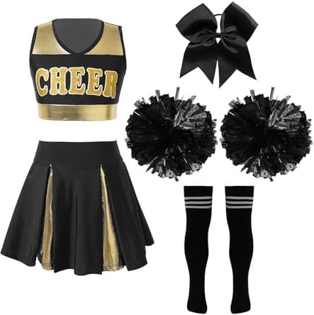 GSJNHY Cheerleading Uniformen Kinder Schule Mädchen Cheerleader Uniformen Ärmelloses Crop Top Rock Socken Kleidung Sets for Kinder Cheerleading Tanz Outfits (Color : A Black White, Size : 10)