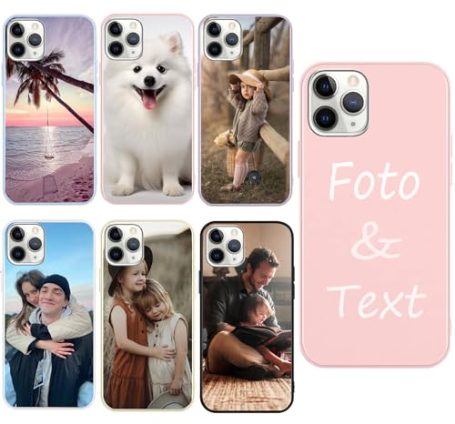 Personalisierte Handyhülle kompatibel mit iPhone 15 Hülle Personalisierte, mit Eigenem Foto Bild Text Individuelle Schutzhülle Rosa Silikon Handyhülle Selbst Gestalten Text Custom Case