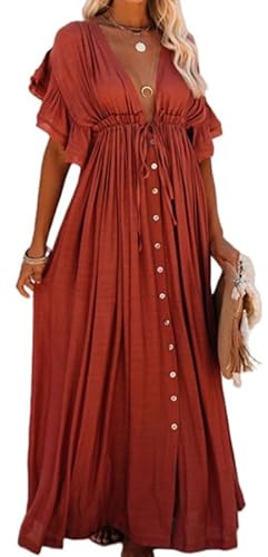 LIUYUYOUGO Robe De Plage Femme,Cardigans Kimono Longs pour Femmes Cache Maillot De Bain Robe De Plage Col en V Cordon De Serrage Caftan Long Robe Longue pour Bikini Vêtements De Plage pour Les Vaca