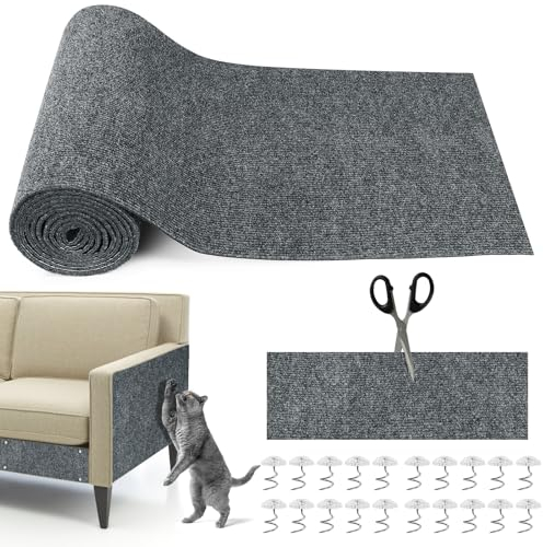 300cm x 40cm Alfombra Rascador Gatos, Tapete Rascador Gatos Autoadhesivo, DIY Protector Sofa Gatos con 20 Tornillos para Proteger Sofá Muebles Pared (Gris Oscuro)