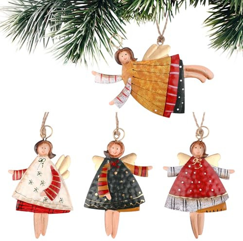 4 Stück Engel Weihnachtsdeko, Metall Engel Anhänger 11-12cm, Weihnachtsengel zum Christbaumschmuck, Weihnachtsanhänger für Türen Tisch Fensterschmuck