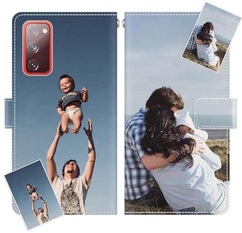 JGOYGYI Personalisierte Leder Handyhülle kompatibel mit Samsung Galaxy S20 FE 5G,Individuelle Eigenem Foto Bild Text Bildern Foldable Flip Klapphüllen Case hülle+Handykette