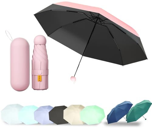 EEPLUYTY Mini-Regenschirm, Sechs-Knochen UV-Schutz Sonnenschirm für Den Außenbereich, Praktisch und Tragbar (Hellrosa)