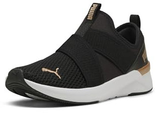 PUMA Damen Softride Harli Slip on Cross Trainer Sneaker, Schwarz-Weiß-Gold, 39 EU
