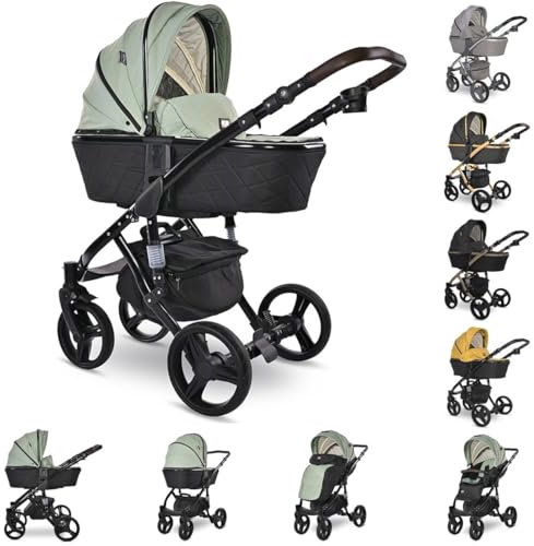 Lorelli Kinderwagen Rimini Premium Sportsitz Tragewanne Moskitonetz verstellbar, Farbe:hellgrün