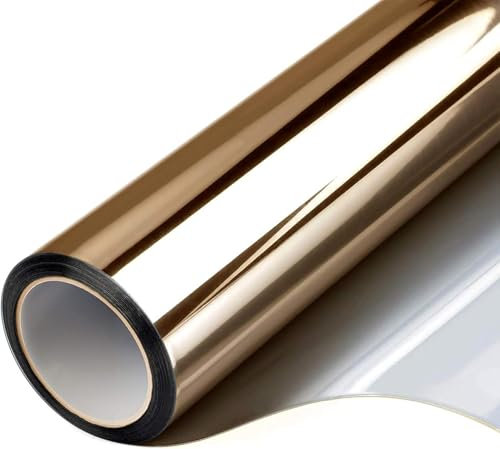 FILMGOO Fensterfolie Sichtschutz Spiegelfolie Fenster Selbstklebend Sonnenschutz Anti-UV Folie Privatsphäre Tönungsfolie Hitzeschutz Statische Fensterfolien für Zuhause Büro (Tee Silber, 90 x 200 cm)