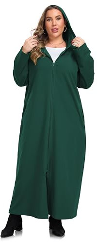 VOGMATE Damen Morgenmantel übergröße mit Kapuze Reißverschluss Bademantel Dünner Baumwolle Leichter Lang Kuschelig Hausmantel Große Größen Hoodie Grün