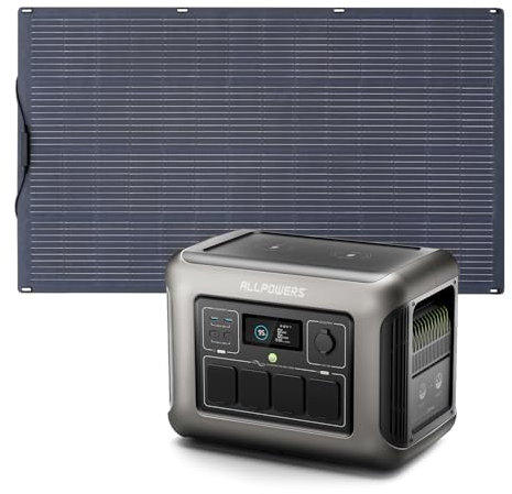 ALLPOWERS R1500 1152Wh Power Station con Pannello Solare Flessibile da 200W Monocristallino, 4 1800W AC Generatore Solare, UPS, LiFePO4 Generatore di Corrente Portatile per Campeggio Emergenze