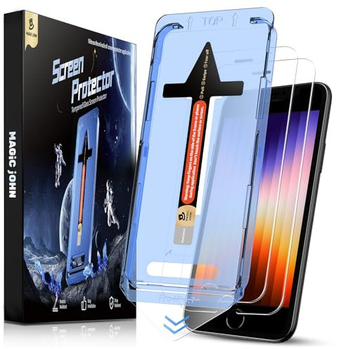 MAGIC JOHN 2 Pack for iPhone SE 2022/SE 2020/8/7/6/6s Screen Protector 4.7 inch, Tempered Glass Film with Auto Dust-Elimination Installation, Bubble Free, Case Friendly