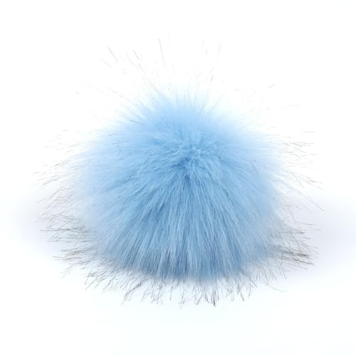 Anevous 10 Stück Kunstfell Pompon Fellbommel, Fellpompon Kunstfell Bommel, Flauschigen Pom Pom Ball mit Druckknopf für Damen Tasche Mützen Schuhe Schal Anhängern Dekoration,Himmelblau10cm
