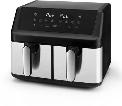 Status Detroit Air Fryer, 9 Litre Dual Zone Digital Air Fryer,| 4.5L + 4.5L Drawers, Black | (1000w + 1000w) Use no Oil, Air Fry, Max Crisp, Roast, Bake, (DETROIT1PKB)