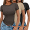 Ekouaer Womens 3 Pack Short Sleeve Tops Crew Neck Basic T-Shirts Stretch Fitted Summer Crop Top Aesthetic Streetwear, Black + Khaki + Brown, M