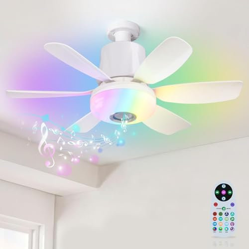 E27 Deckenventilator mit Beleuchtung Bluetooth Lautsprecher Deckenlampe mit Ventilator RGB Dimmbar Fan Deckenleuchte mit Fernbedienung Leise Decken Ventilator mit Lampenfassung für Schlafzimmer Kinder