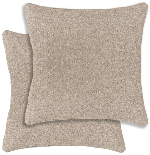 Enhanced Living Austin/Dallas Cushion Cover Pair Natural 43x43cm | Textured Linen Look Cushion Covers Piped Edge, Double-Sided, Zip Opening, Covers Only, No Inserts