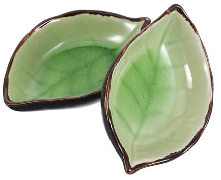 Alipis Lot De 2 Repose-Cuillères en Forme De Feuille Support pour Ustensiles De Cuisine en Céramique Vert Clair