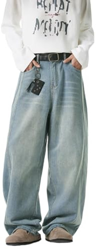 Mens Baggy Jeans Wide Leg Y2k Denim Pants Skater Hip Hop Fashion Loose Fit Casual Trousers Streetwear Blue