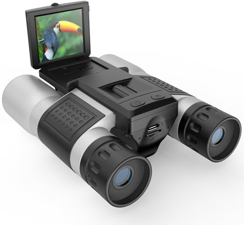 ZZSTAR Prismáticos de 12 x 32 pulgadas con cámara, prismáticos para adultos, pantalla LTPS de 2 pulgadas, grabadora de fotos de video de 5 MP 1080P para observación de aves, viajes, caza, con tarjeta
