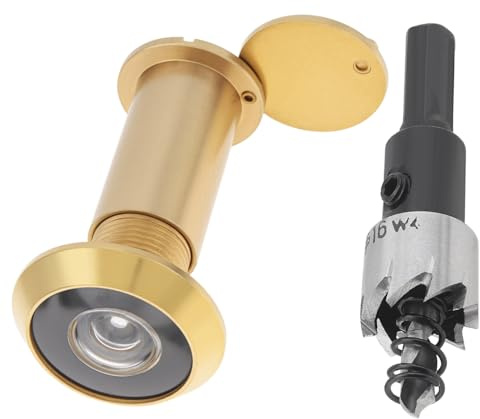 HOJLKLD Door Viewer Peephole,Solid Brass 200 Degree Peep Hole with 16 MM Drill Bit for 1-1/2 to 2-3/8 Doors,5/8 Inch Pipe Diameter Door Eye Viewer with Privacy Cover (2, Polished Gold)
