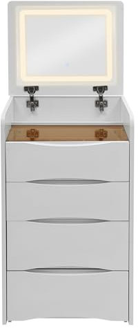 Bukeey Weiß Waschtisch mit beleuchtetem Flip-Top-Spiegel, Waschtisch mit Schminkhocker Schminktisch und 3 Schubladen, für Häuser, Wohnungen, Schlafsäle, Wohnräume 48 * 40 * 82cm