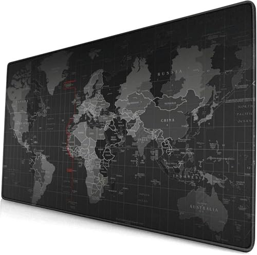 Large Gaming Mouse Pad, Cute Keyboard Pad, Black and White Vector World Map Desk Mat for Office and Home, Extended Mouse Pad with Stitched Edges, 600x300x3mm