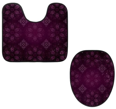 Eslifey Lot de 2 tapis de sol pour abattant de WC et tapis de sol en forme de U - Motif ottoman turc - Lavable en machine - Tapis absorbant antidérapant