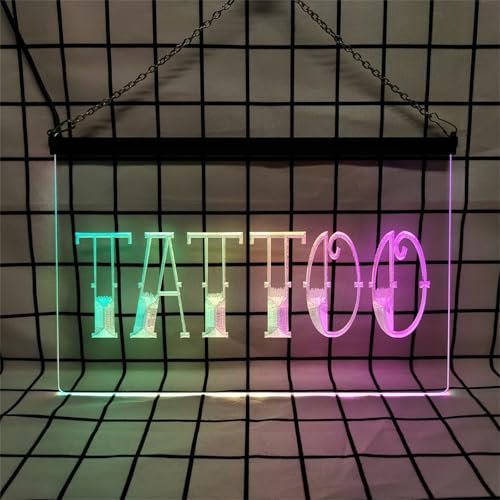 KEYQEEN Letrero de neón para salón de Belleza, Luces de neón LED con atenuación RGB por App para decoración de Pared de SPA y Tienda de Tatuajes, Letrero Luminoso USB,Tattoo,30x20cm
