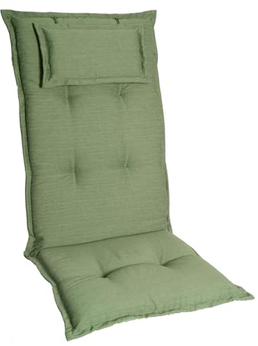 Homeoutfit24 Gartenstuhlauflagen Hochlehner – 6er Set – Komfort-Polster 6,5 cm – Kopfstütze integriert – Oeko-TEX Zertifiziert – pflegeleicht – Grün – Made in EU