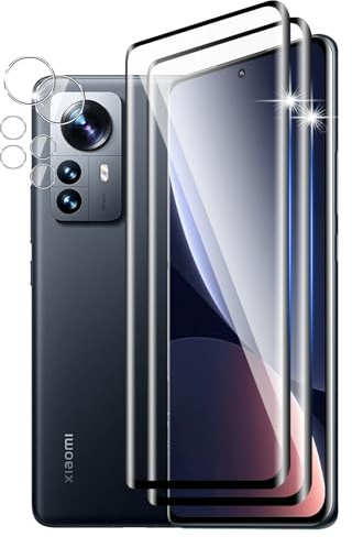DXULWLM 2+2 Piezas Cristal Templado para Xiaomi 12 Pro,con protector de Lente de cámara,HD transparente,3D Cobertura Completa,Dureza 9H,Sin Burbujas,Anti-Arañazo Protector de Pantalla