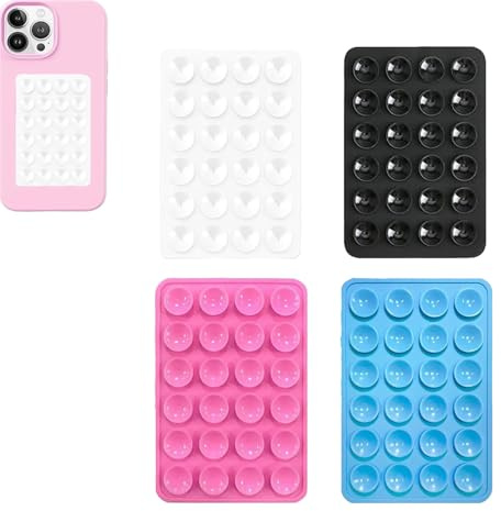 Leeneen 4-tlg. Silikon-Saugnapf-Handyhalterung, kabelloses Fidget-Spielzeug, Spiegel-Dusch-Handyhalter, für Tiktok-Videos und Selfies (blau pink)