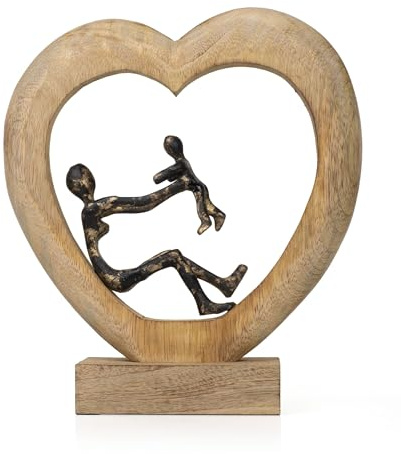 Moritz Skulptur Mother's Love Mutter Kind Herz 30,5 cm schwarz-gold Deko | Handgefertigtes Unikat aus Holz und Metall, Symbol für Liebe, Geschenk zum Muttertag, zur Geburt oder zum Vatertag