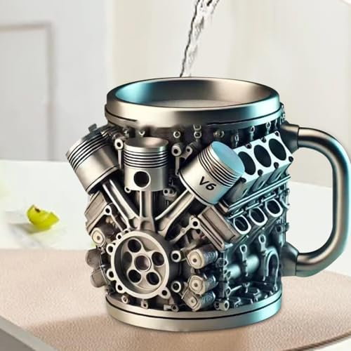 Woalopted V6/V8 Tasse À Café Personnalisée En Acier Inoxydable, Motif Moteurs V6/V8 Tasse À Thé 3D Réutilisable, Mug En Acier Inoxydable, Design Moteur Tassen Café Du Matin Et Thé De L'Après-Midi