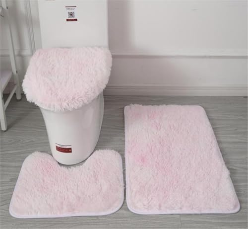 LUMEIRA Washable Toilet Mat,Toilet Bath Mat,Soft Microfiber Bathroom Rugs Sets 3 Piece,Non-Slip Bath Mat Fluffy Plush Toilet Seat Cover For Bathroom,Water Absorbent Bathmat,Machine Washable (pink)