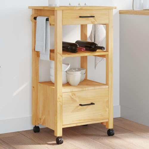 Logeirevo Wood Kitchen Trolley, Wooden Island Cart, Kitchen Trolley Cart on Wheels, 18.9x15.7x35.4,-795