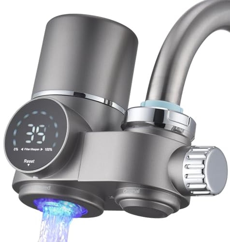 HOMELODY Wasserfilter Wasserhahn, Wasserfilter Trinkwasser mit LED Anzeige, entfernt Chlor, Schwermetalle und schlechten Geschmack, Wasserhahn Filter mit Blaulicht für Küche(Inkl. Filter*1) | entfernt Chlor,Schwermetalle und schlechten Geschmack,Wasserfilter Trinkwasser mit Blaulicht für Küche