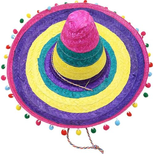 HiyyFloy Chapeau De Paille Coloré À Large Bord, Style Mexicain, pour Femme, Idéal pour Les Fêtes D'été Les Spéciales. Sombrero, Décoration pour Halloween.