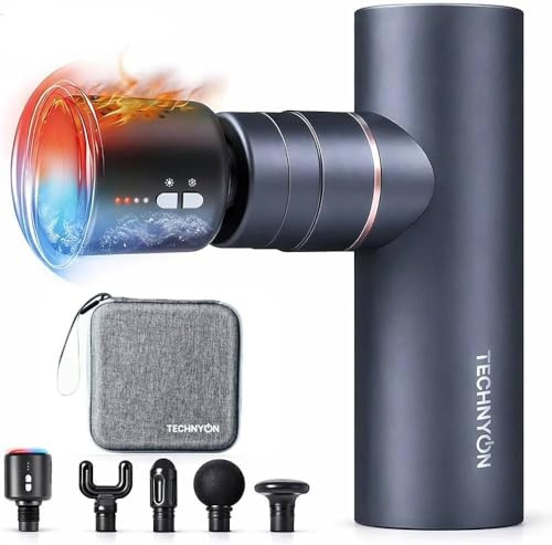 Massage Gun with Heat and Cold, Technyon Mini Massage Gun Deep Tissue Heat Muscle Massage Guns, Full-Metal Powerful Massager Gun with Case for Home Office Workout Muscle Pain Relief