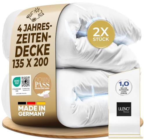 LILENO HOME 4-Jahreszeiten Bettdecke 135x200 (90% Daunen / 10% Federn) – | Flexibles 2-in-1 Knopf–System, Geräuscharm & Wolkenweich – 60 °C Waschbare Daunendecke 135x200 – Made in Germany & Oeko-Tex