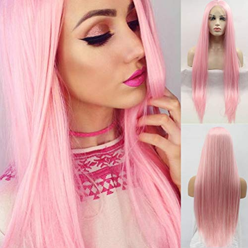 seraphicwig 24 cm lange Gerade synthetische Lace-Front-Perücke Narural mit rosa Perücke für Party-Perücke für Frauen, die Haare Hitzebeständige Faser