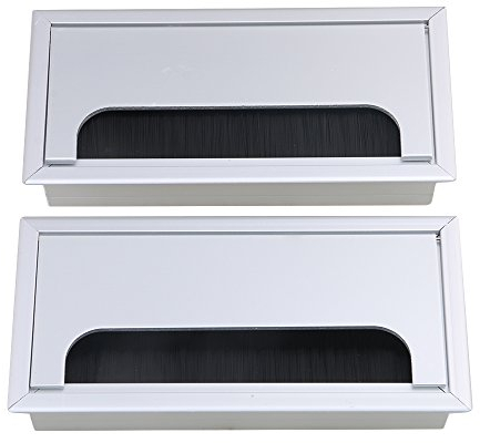 BQLZR Quadratisch Kabeldurchführung für Tische Kabeldurchlass Rechteckig, Schreibtisch, rechteckig, aus Aluminiumlegierung, silberfarben, 2 Stück