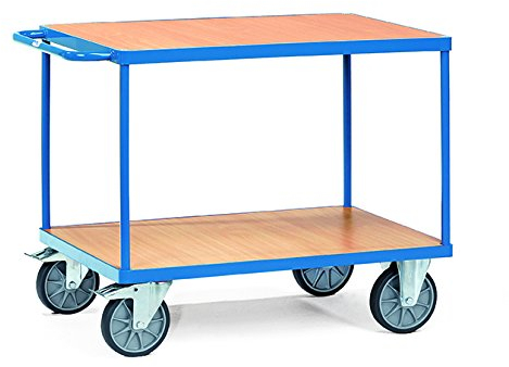 Fetra - Tischwagen 1200 x 800 mm mit 2 Lädeflächen aus Holzwerkstoffplatte - Stahlrohrkonstruktion blau pulverbeschichtet