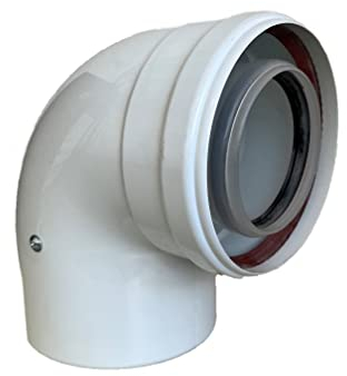 Uzman-Versand, 90° Konzentrische Luft-/Abgasbogen Ø 80/125 mm, Innen Kunststoff PP/Außenrohr Kunststoff PP.. DN 80/125 Bogen, Winkel, Abgas-Rohr Abgassystem Doppelrohr, Abgasrohr,