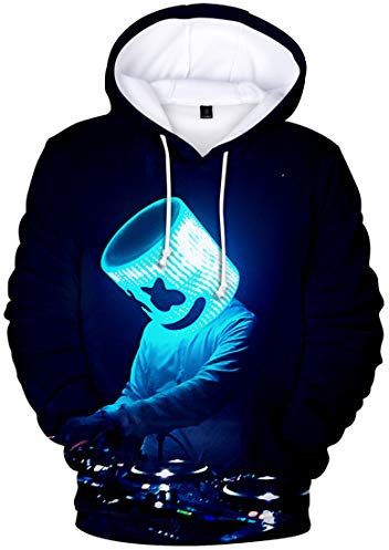 OLIPHEE Jungen Kapuzenpulli mit 3D Digital Druck für Teenager Fans DJ Sweater A-Schwarz Blau S