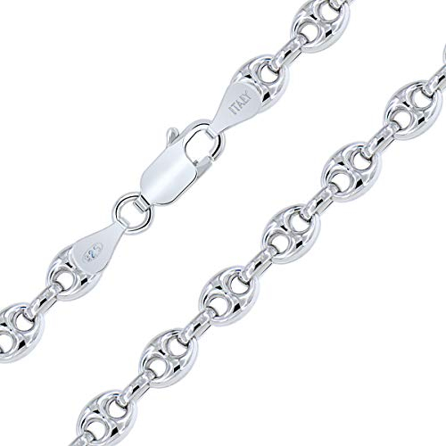 PLANETYS - Hohl Kaffeebohne Bohnenkette 925 Sterling Silber Rhodiniert Kette - Halskette - 6.2 mm Breite Längen: 45 cm