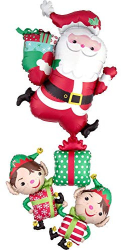 Amscan 3634601 - Multi Balloon Weihnachts-Charaktere, 73 x 160 cm, Weihnachtsmann, Weihnachten, Elfe, Heliumballon, Party, Dekoration, Xmas, Christmas, Santa Claus
