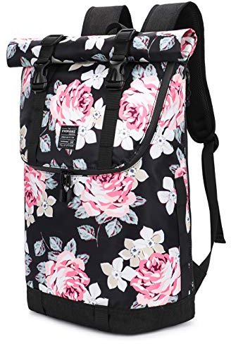 EverVanz Laptop-Rucksack, wasserdichter Reiserucksack, Rucksack für Damen und Herren, leicht, lässig, elegante Schultasche, 9. Rosa/Schwarz, Kompakt, elegant